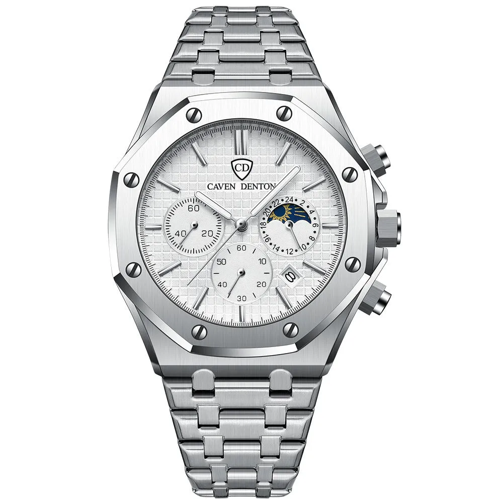 Waterproof High-grade Three Eyes And Six Needles Multi-functional Moon Phase Men's Steel Strap Watch