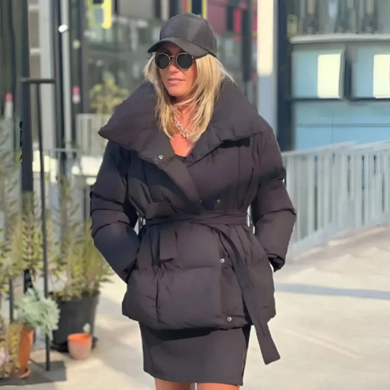 Winter Thickened Jacket Fashion Lapel Cotton Coat With Belt Warm Casual Top Outwear Women's Clothing